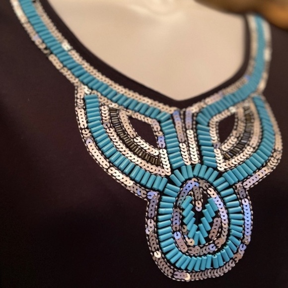 Patio Casuals by Cabernet Maxi Dress w/Turquoise & Silver Beading Sequin Detail - Picture 14 of 15